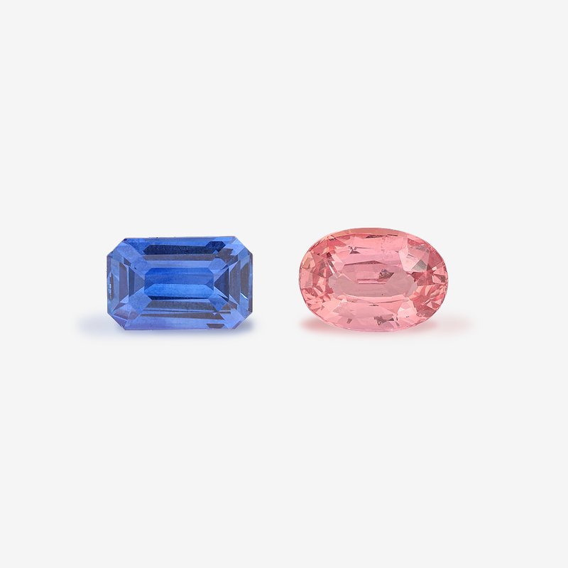 Padparadscha Sapphire & Blue Sapphire Pair - View 1
